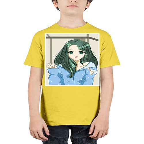 Cute and beautiful girl green long hair 134# - anime - Youth Tee Unisex