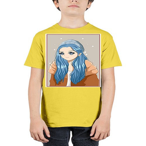 Cute and beautiful girl long blue hair in the winter 142# - anime - Youth Tee Unisex