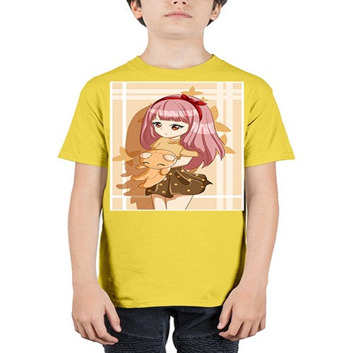 Cute and beautiful girl long pink hair with doll 9# - anime - Youth Tee Unisex