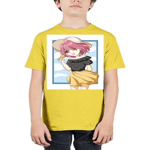 Cute and beautiful girl pink hair with hat in the summer 146# - anime - Youth Tee Unisex