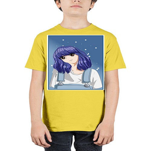 Cute and beautiful girl short purple hair 144# - anime - Youth Tee Unisex