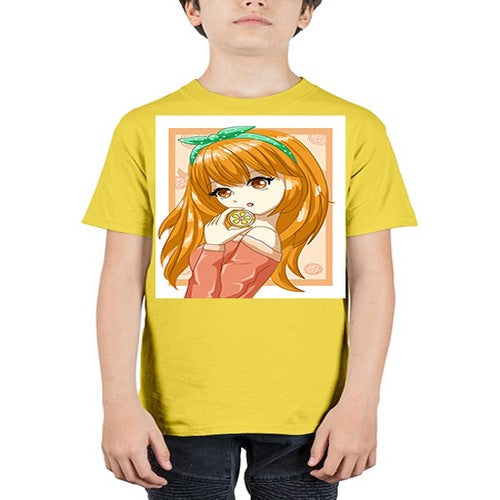 Cute and beautiful girl with orange in the summer 174# - anime - Youth Tee Unisex