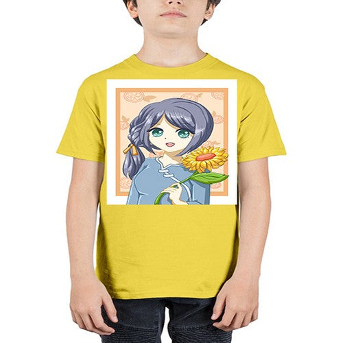 Cute and beautiful girl with sunflower in the summer 165# - anime - Youth Tee Unisex