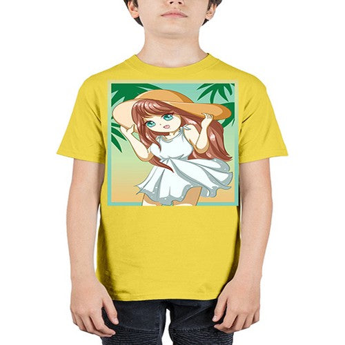 Cute and beautiful girl with white dress in beach at summer 162# - anime - Youth Tee Unisex