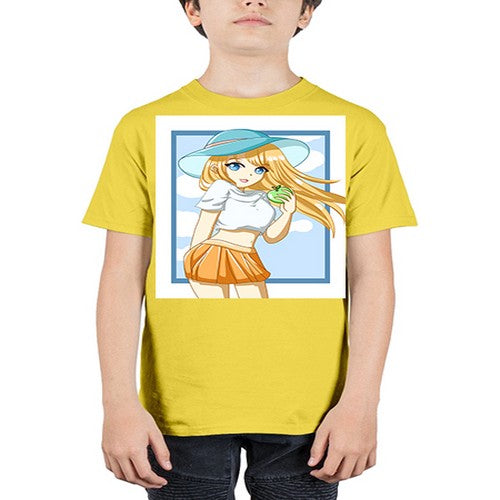 Cute and beautiful girl yellow hair with apple in the summer 158# - anime - Youth Tee Unisex