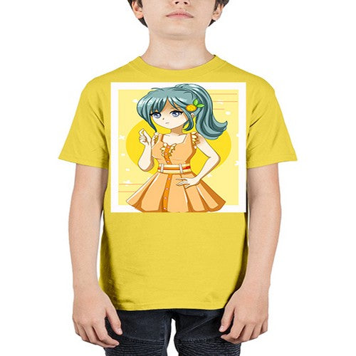 Cute and beautiful orange theme girl in summer 45# - anime - Youth Tee Unisex