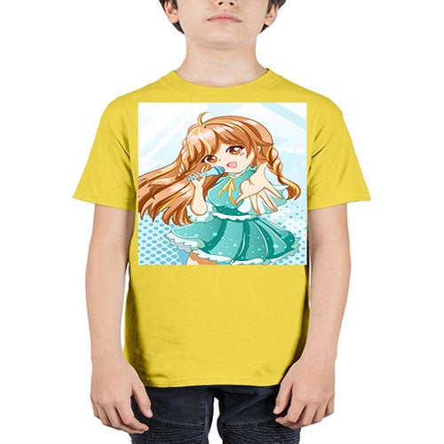 Cute and beautiful singer girl with green dress 163# - anime - Youth Tee Unisex