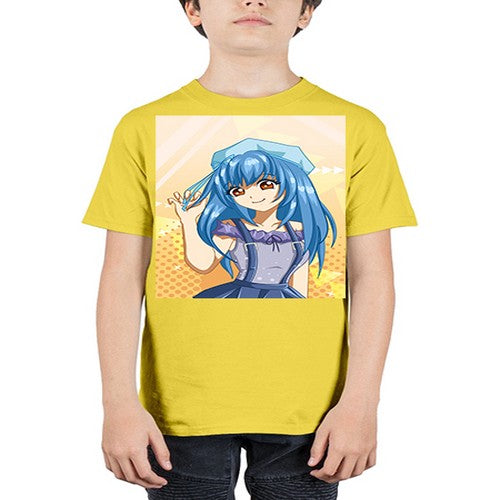 Cute and funny girl with blue hair in purple dress 83# - anime - Youth Tee Unisex