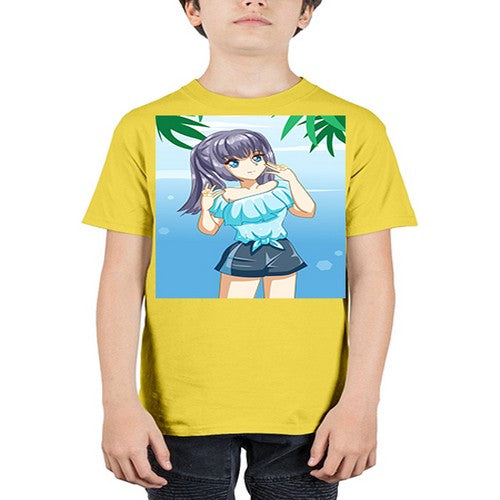 Cute and happy girl with blue shirt in summer 125# - anime - Youth Tee Unisex