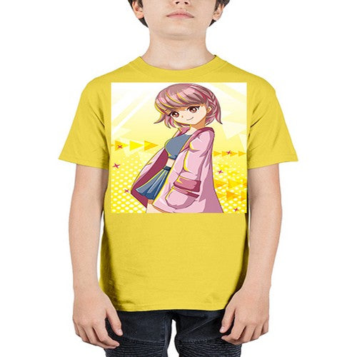 Cute and happy girl with pink coat 111# - anime - Youth Tee Unisex