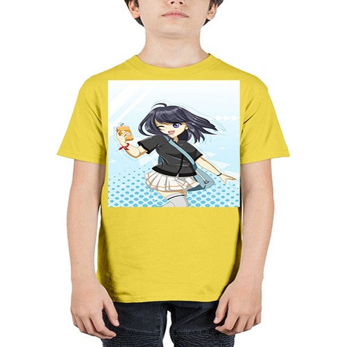 Cute and happy student girl with banana milk 4# - anime - Youth Tee Unisex