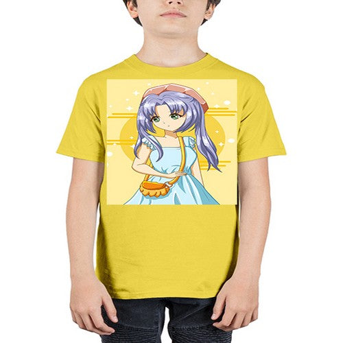 Cute and soft girl blue hair with blue dress in summer holiday 60# - anime - Youth Tee Unisex