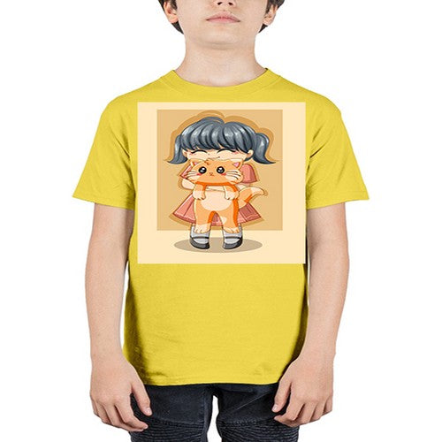 Cute girl with cat animal day 135# - anime - Youth Tee Unisex