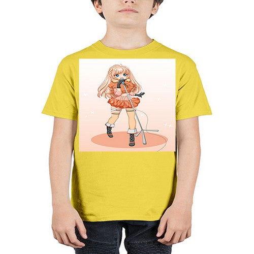 Happy and beautiful singer woman with microphone 160# - anime - Youth Tee Unisex