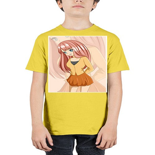 Happy beautiful and cute girl pink long hair 5# - anime - Youth Tee Unisex