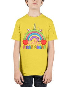 Hello first Grade Unicorn Rainbow 281# - first grade - Youth Tee Unisex
