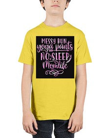 Messy bun yoga pants no sleep momlife  424# - yoga - Youth Tee Unisex