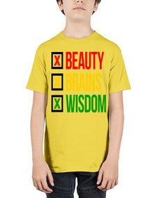 beauty brains wisdom 262# - black words and phrases - Youth Tee Unisex