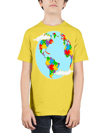 earth autism awareness heart puzzle 83# - autism - Youth Tee Unisex