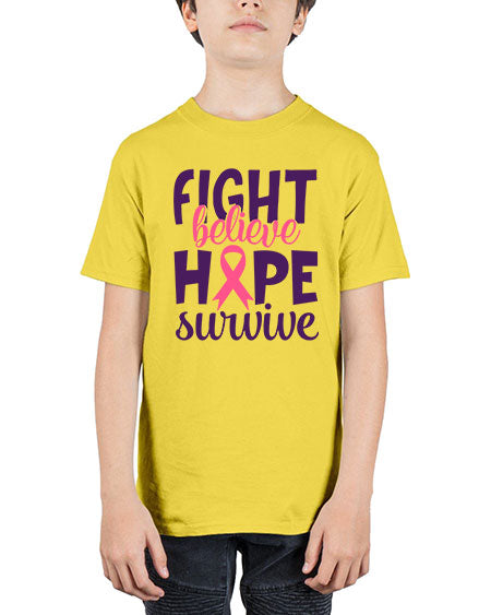fight believe hope survive Style 13# - breast cancer - Youth Tee Unisex