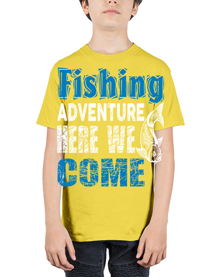 fishing adventure here we come png 79# - shark-fish - Youth Tee Unisex