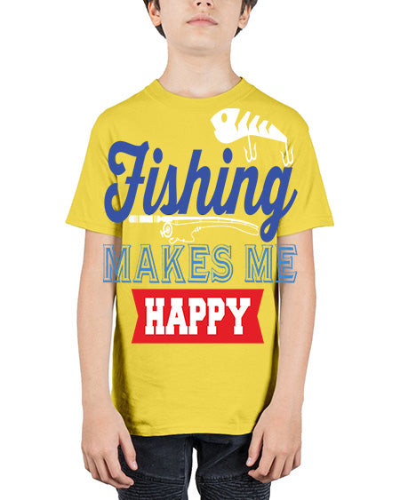 fishing makes me happy png 78# - shark-fish - Youth Tee Unisex