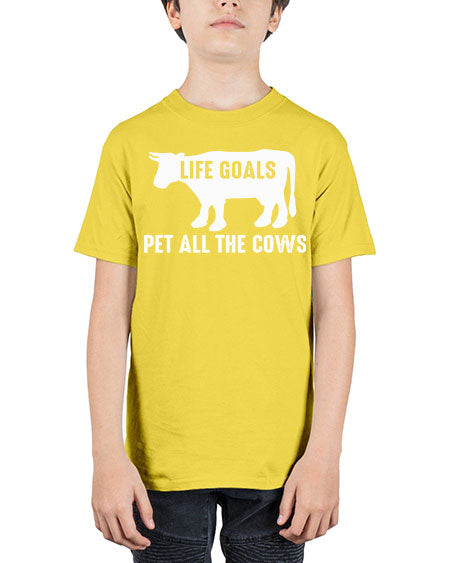 life goals pet all the cows - cow - Youth Tee Unisex