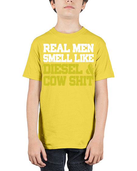 real men smell like diesel and cow poop - cow - Youth Tee Unisex