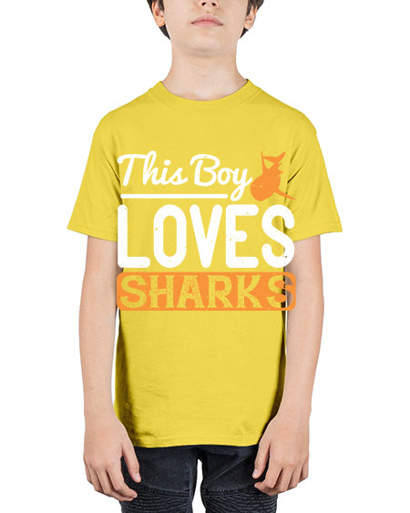 this boy loves sharks Style 14# - shark-fish - Youth Tee Unisex