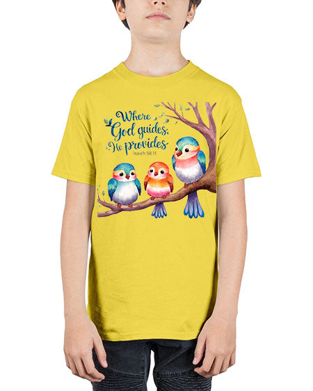 where god guides, he provides 77# - birds - Youth Tee Unisex