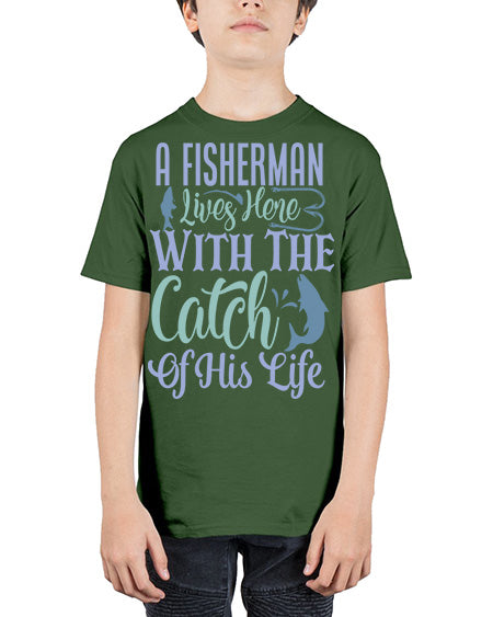 A Fisherman Lives Here With The Catch Of His Life 125# - shark-fish - Youth Tee Unisex