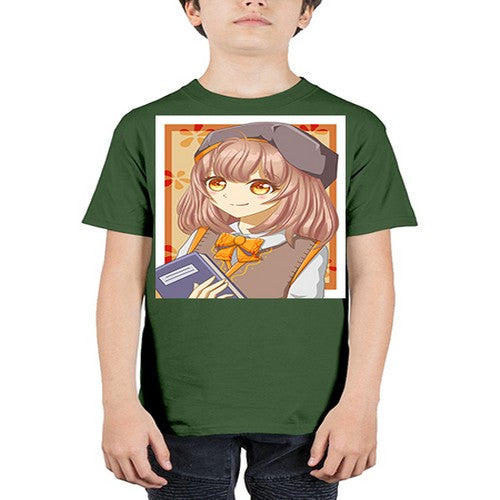 A beautiful girl wearing uniform with book 93# - anime - Youth Tee Unisex