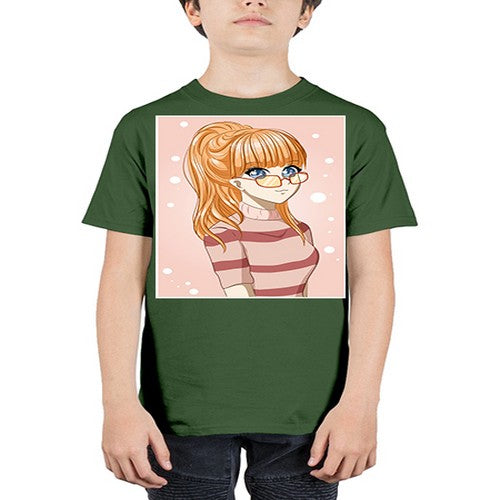Beautiful and cool girl orange hair with glasses 105# - anime - Youth Tee Unisex