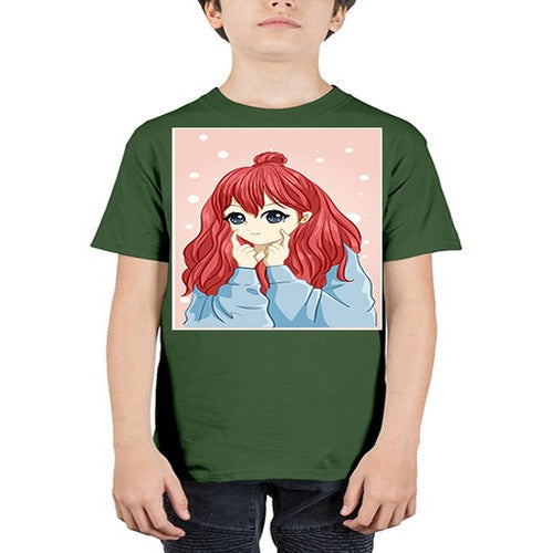 Beautiful and cute girl long red hair with jacket 150# - anime - Youth Tee Unisex