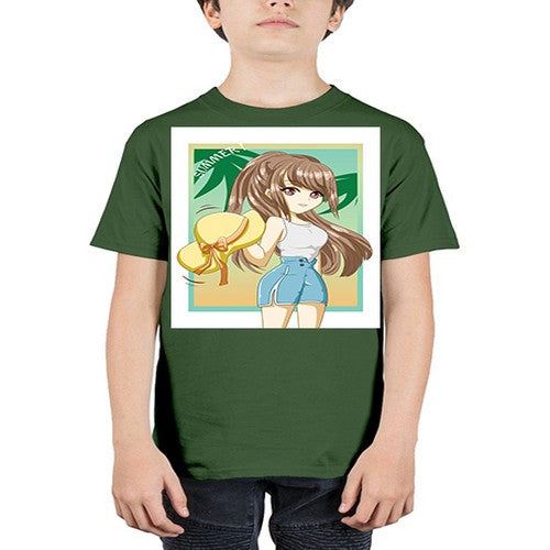 Beautiful and cute girl with hat on the beach in the summer 154# - anime - Youth Tee Unisex