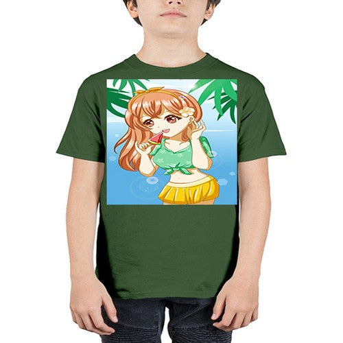 Beautiful and cute girl yellow hair with ice cream in beach in the summer 178# - anime - Youth Tee Unisex