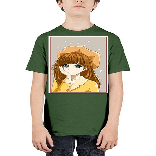 Beautiful and pretty girl brown long hair with yellow hat 128# - anime - Youth Tee Unisex
