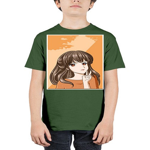 Beautiful and pretty girl long hair with orange background 100# - anime - Youth Tee Unisex
