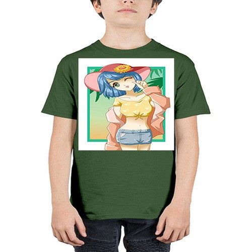 Beautiful and sexy girl on the beach with cute hat in summer 1# - anime - Youth Tee Unisex
