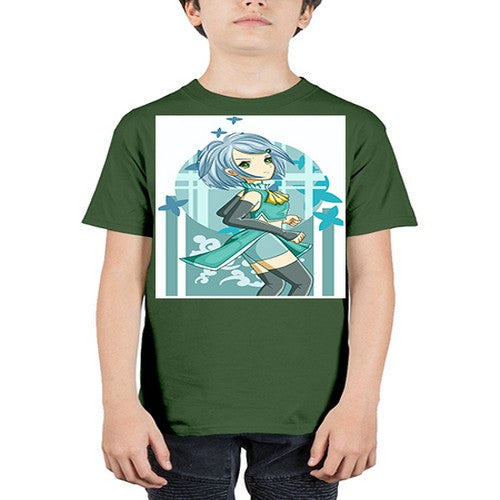 Beautiful girl blue hair with green clothes 161# - anime - Youth Tee Unisex