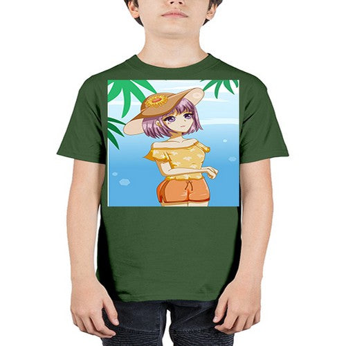 Beautiful girl in summer with sunflower 116# - anime - Youth Tee Unisex