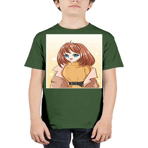 Beautiful girl short hair wearing winter clothes 168# - anime - Youth Tee Unisex