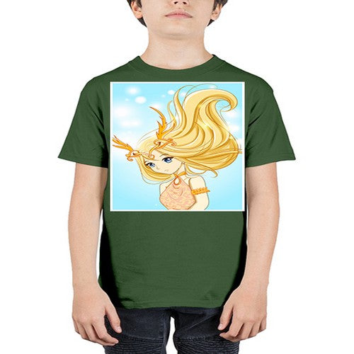Beautiful queen with gold hair and gold horn crown 39# - anime - Youth Tee Unisex
