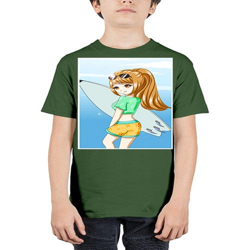 Cool and beautiful girl with surfboard in the summer 172# - anime - Youth Tee Unisex
