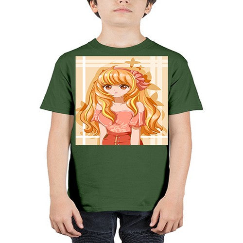 Cute and beautiful girl blonde hair with ribbon 110# - anime - Youth Tee Unisex