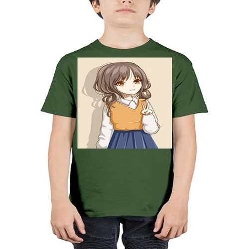 Cute and beautiful girl brown hair wearing uniform 71# - anime - Youth Tee Unisex