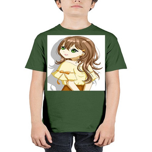 Cute and beautiful girl brown hair with yellow blouse 69# - anime - Youth Tee Unisex