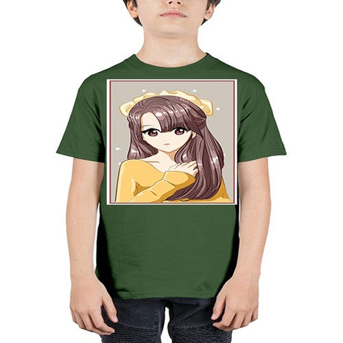 Cute and beautiful girl brown long hair and ribbon 136# - anime - Youth Tee Unisex