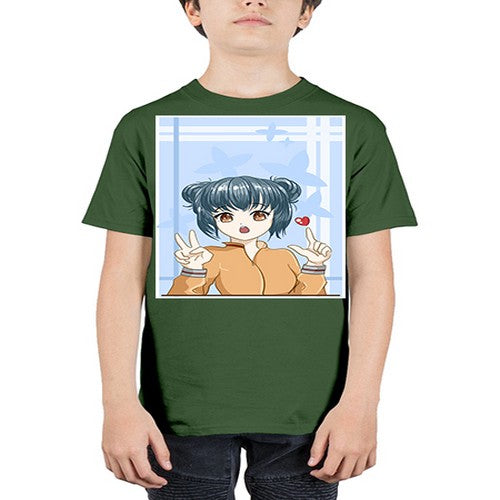 Cute and beautiful girl dark blue hair with love 74# - anime - Youth Tee Unisex