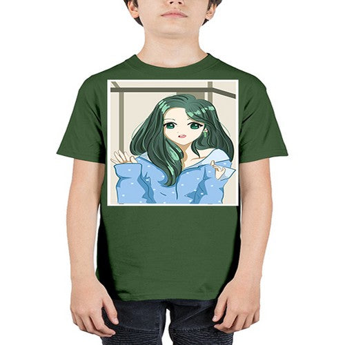 Cute and beautiful girl green long hair 134# - anime - Youth Tee Unisex